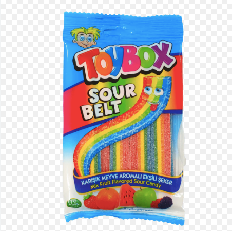 TOYBOX LICORICE SOUR BELT - MIX FRUIT FLAVORED SOUR CANDY 70G (1 CASE X 3 BOX X 12 PCS (T1813)